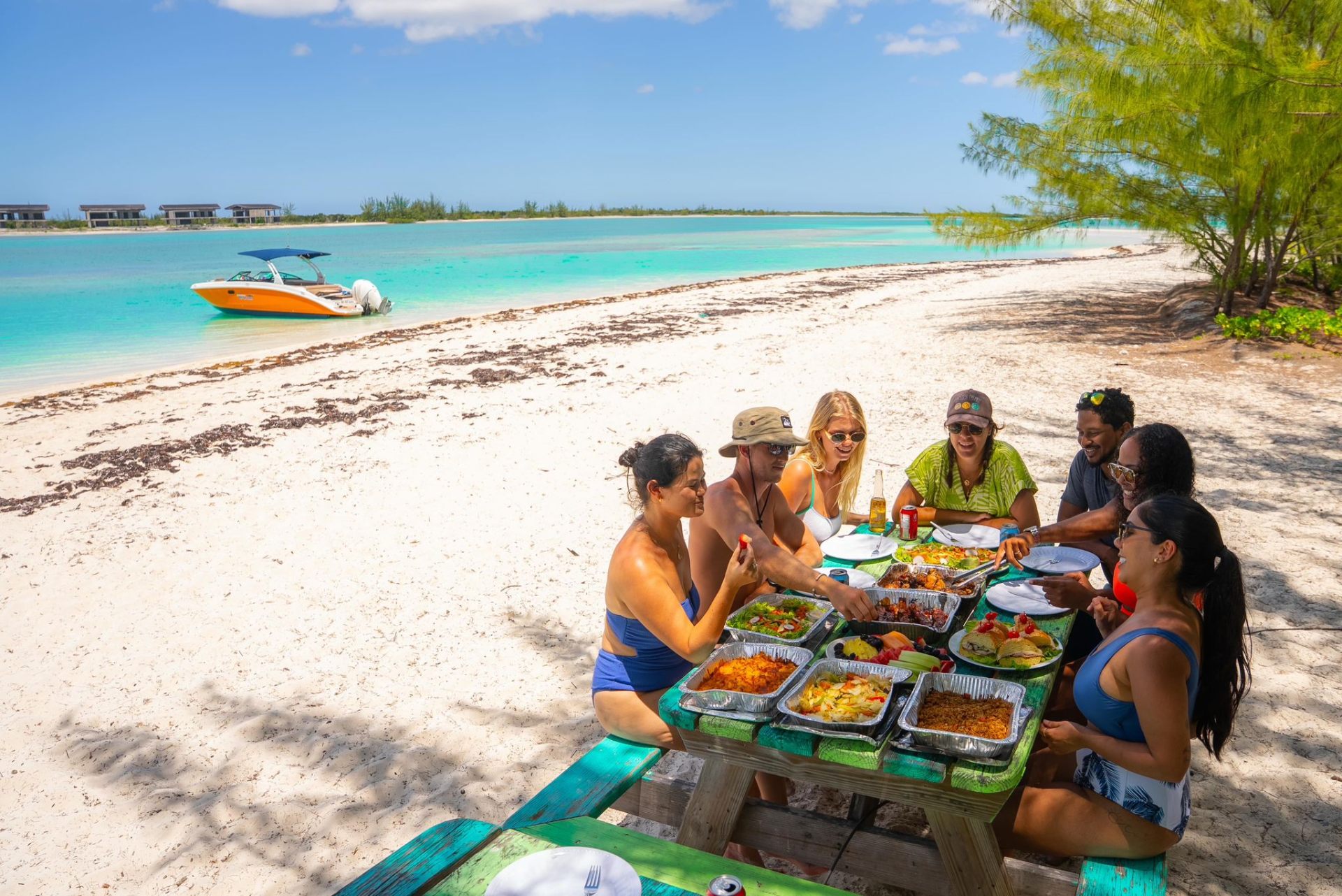 Group enjoying a beach picnic