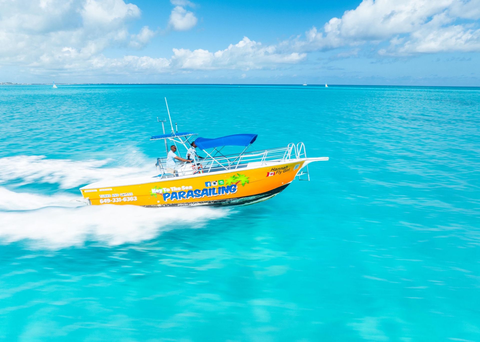 Parasailing tow boat at speed