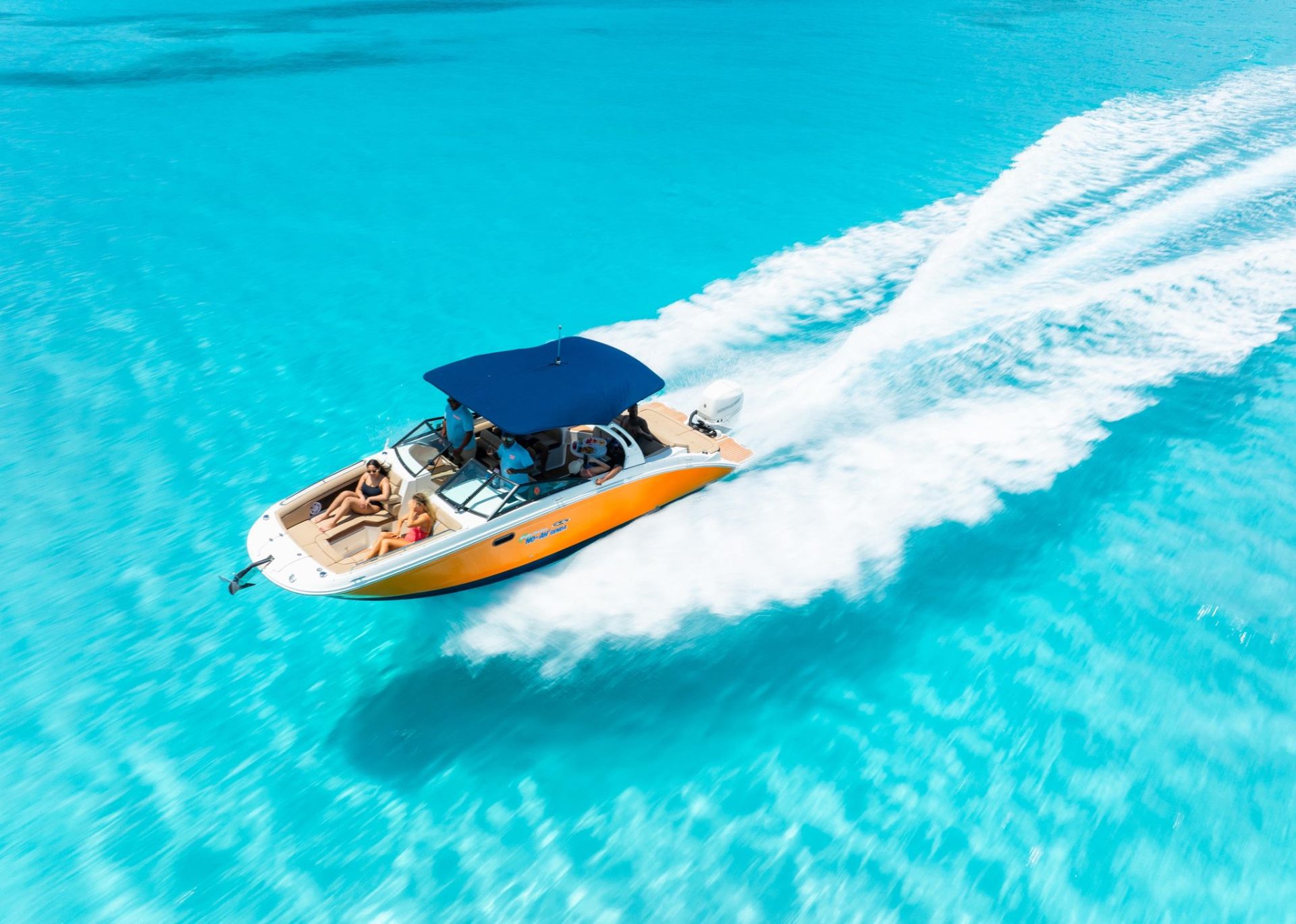 Speedboat cruising clear waters
